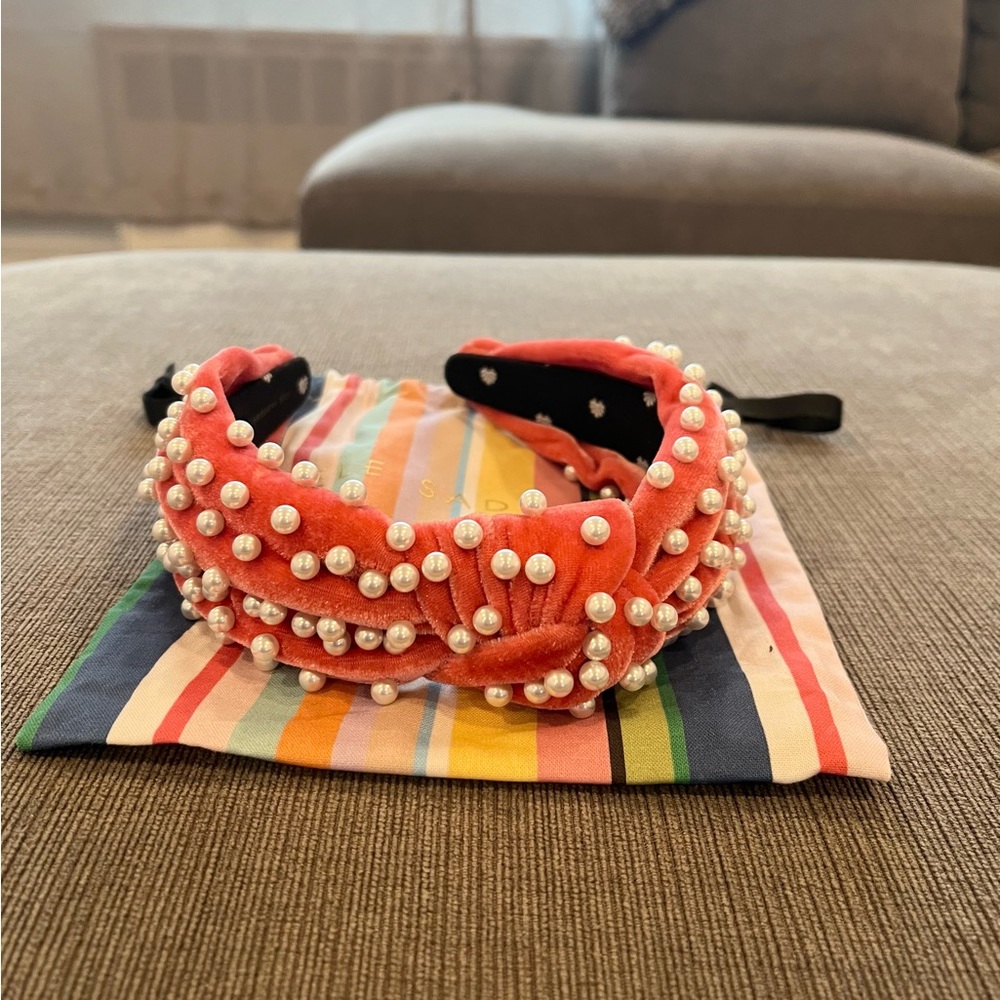 Lele Sadoughi Raspberry velvet Pearl Headband